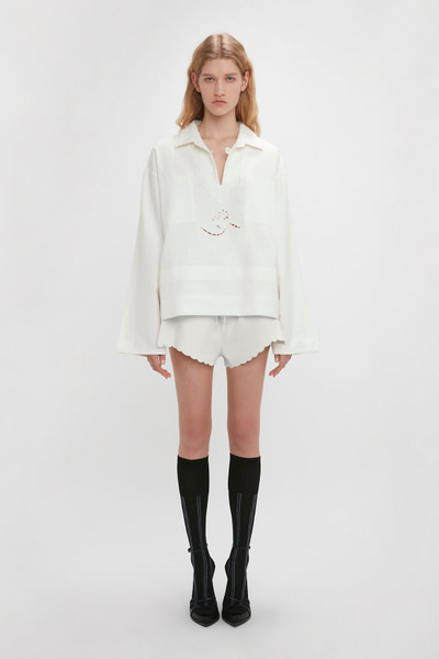 Victoria Beckham Drawstring Embroidered Mini Short In Antique White outlook