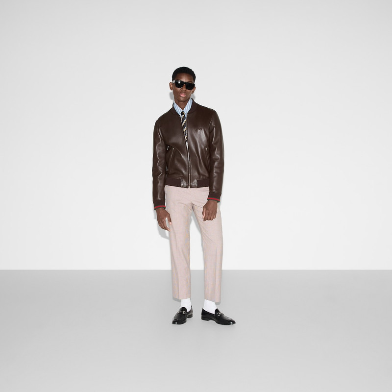 GUCCI Leather bomber jacket with embroidery outlook