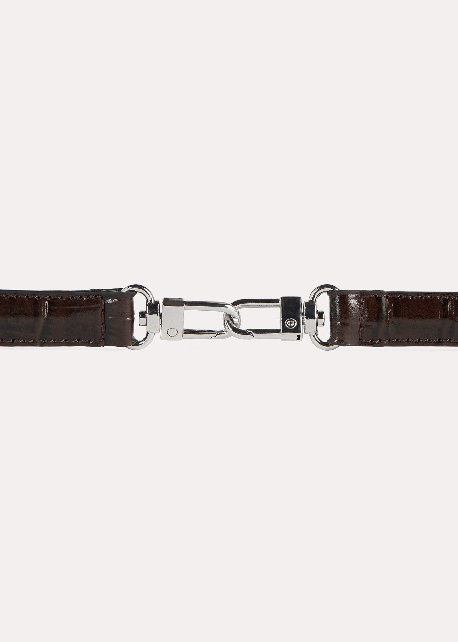 Double clasp leather belt dark brown croco - 5