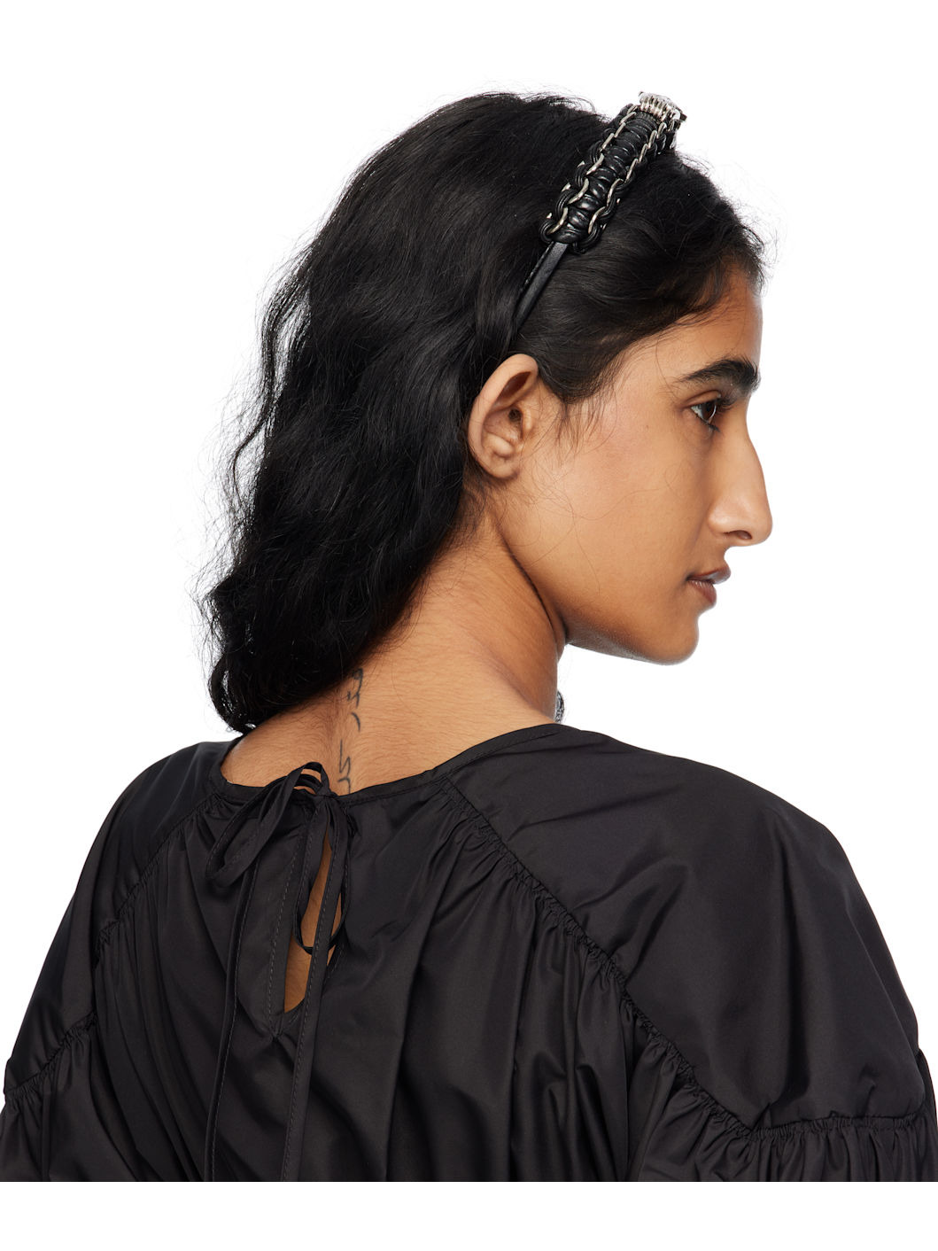 Black Leather Braid Headband - 3