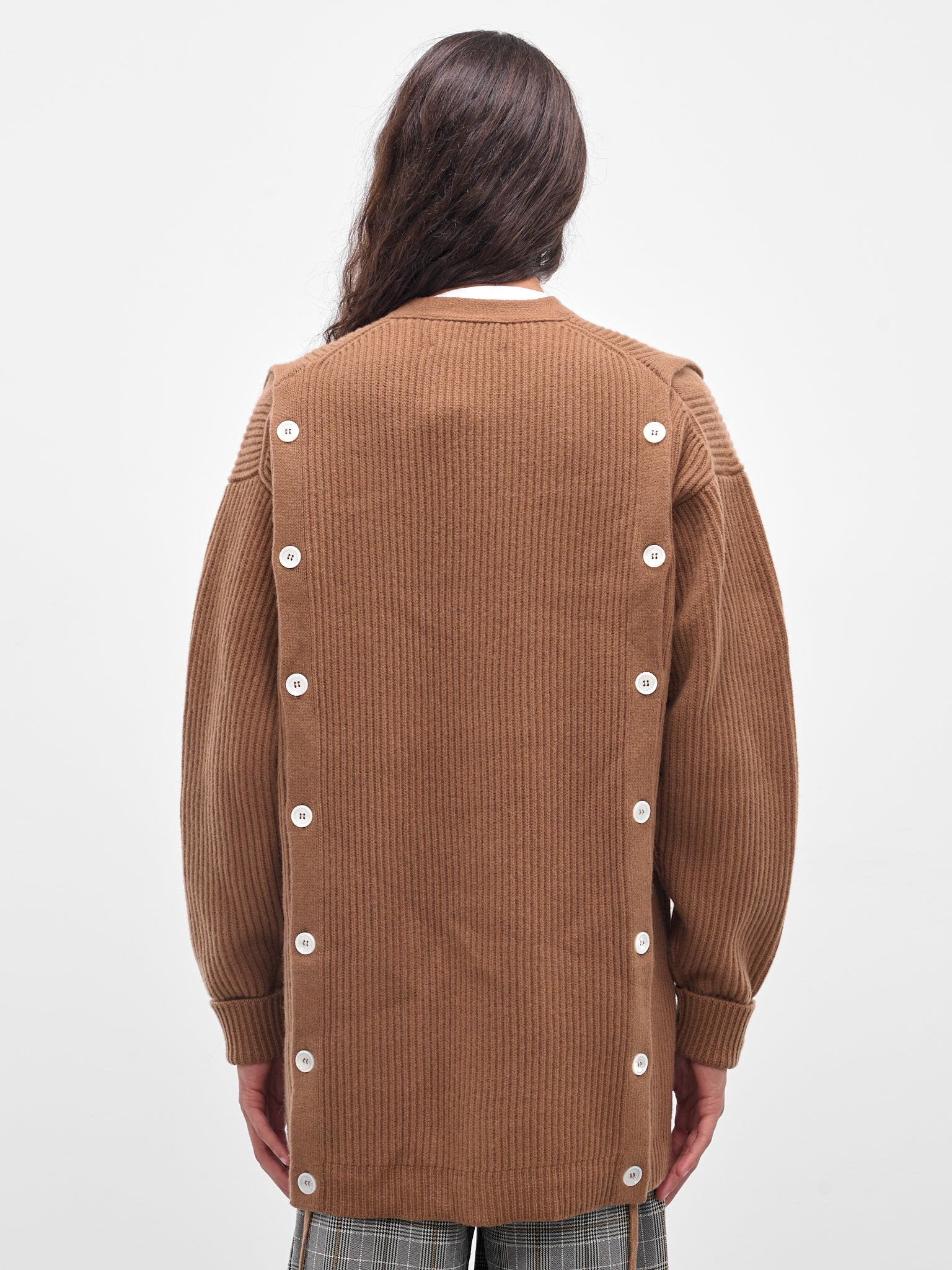Beige Cashmere Rib-Knit Buttoned Cardigan - 3