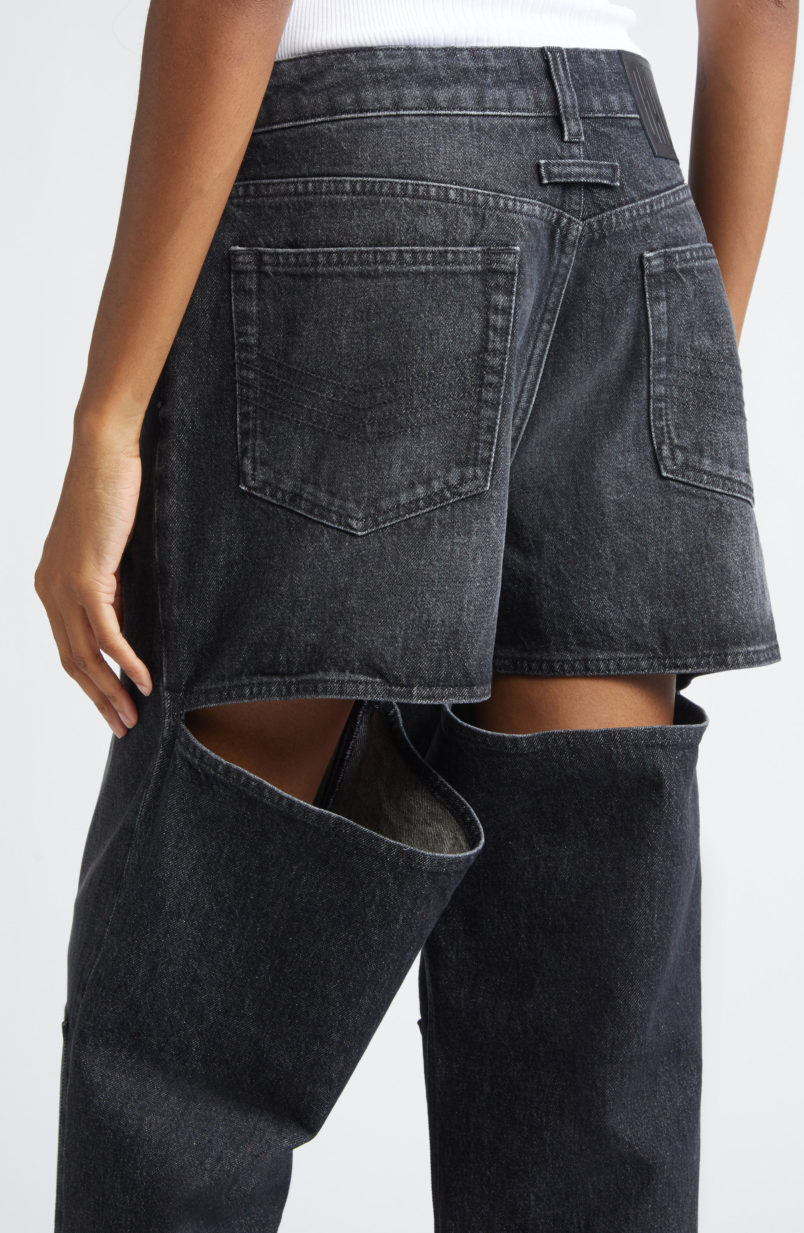 Jean Paul Gaultier Cutout Wide Leg Jeans in Vintage Black at Nordstrom - 5