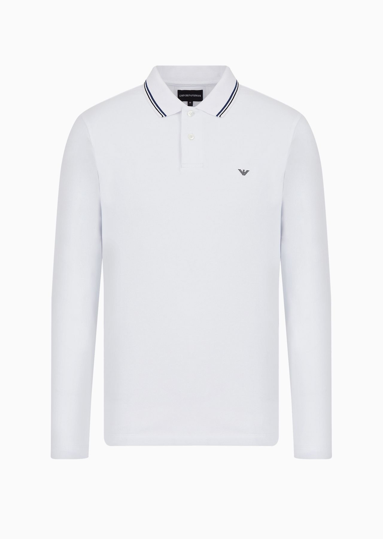 Long-sleeved stretch piqué polo shirt with micro eagle embroidery - 1