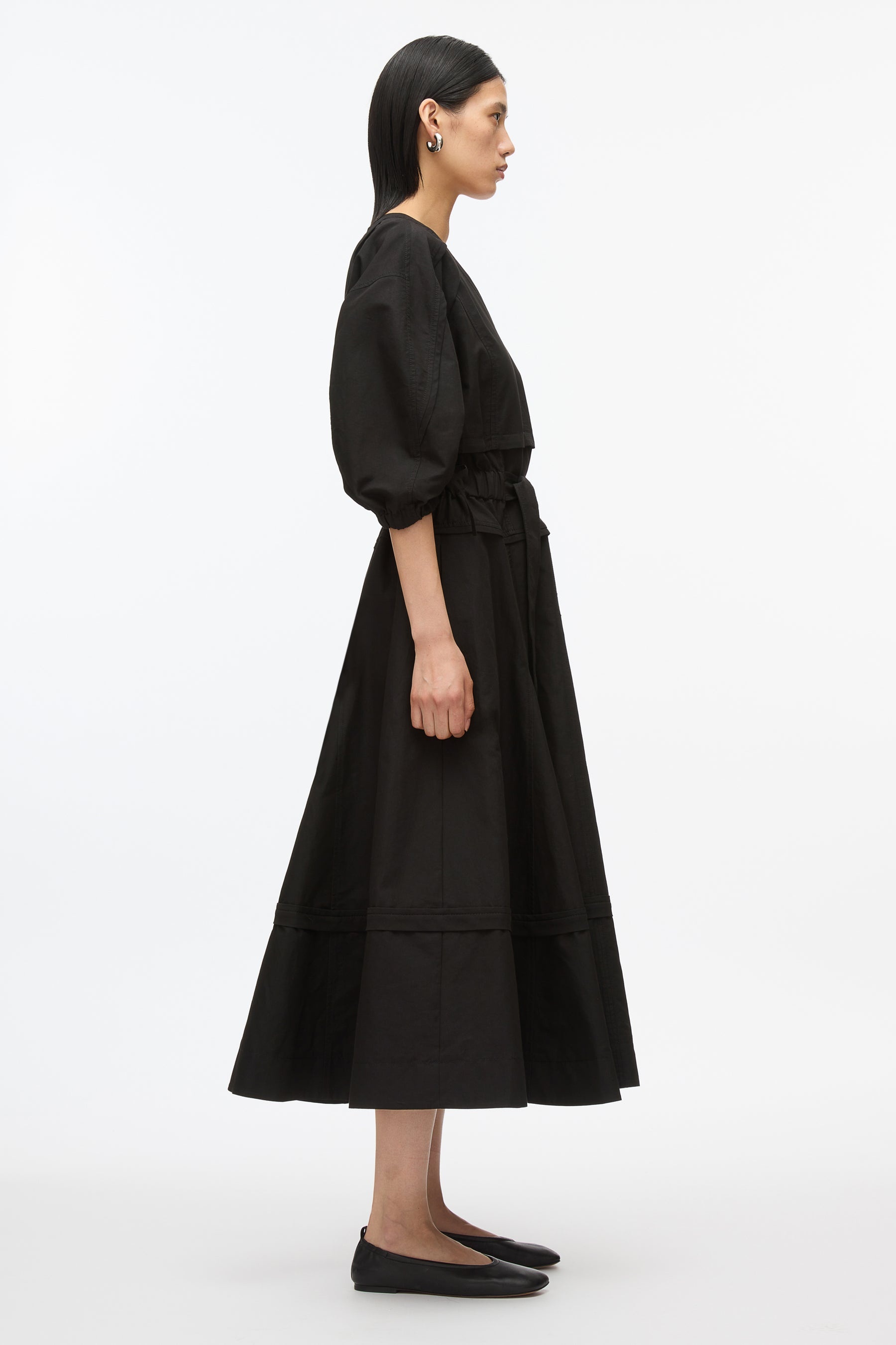 V-Neck Dress with Gathered Sleeves - 2