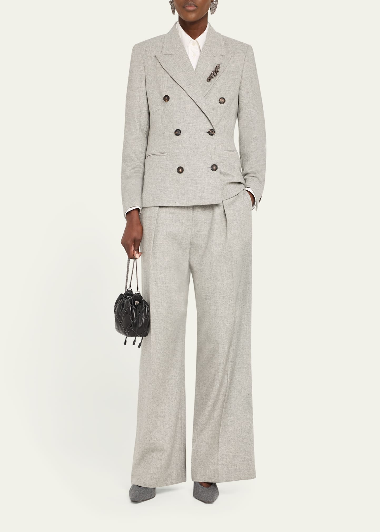 Cashmere-Wool Flannel Wide Sartorial Pants With Belt - 2