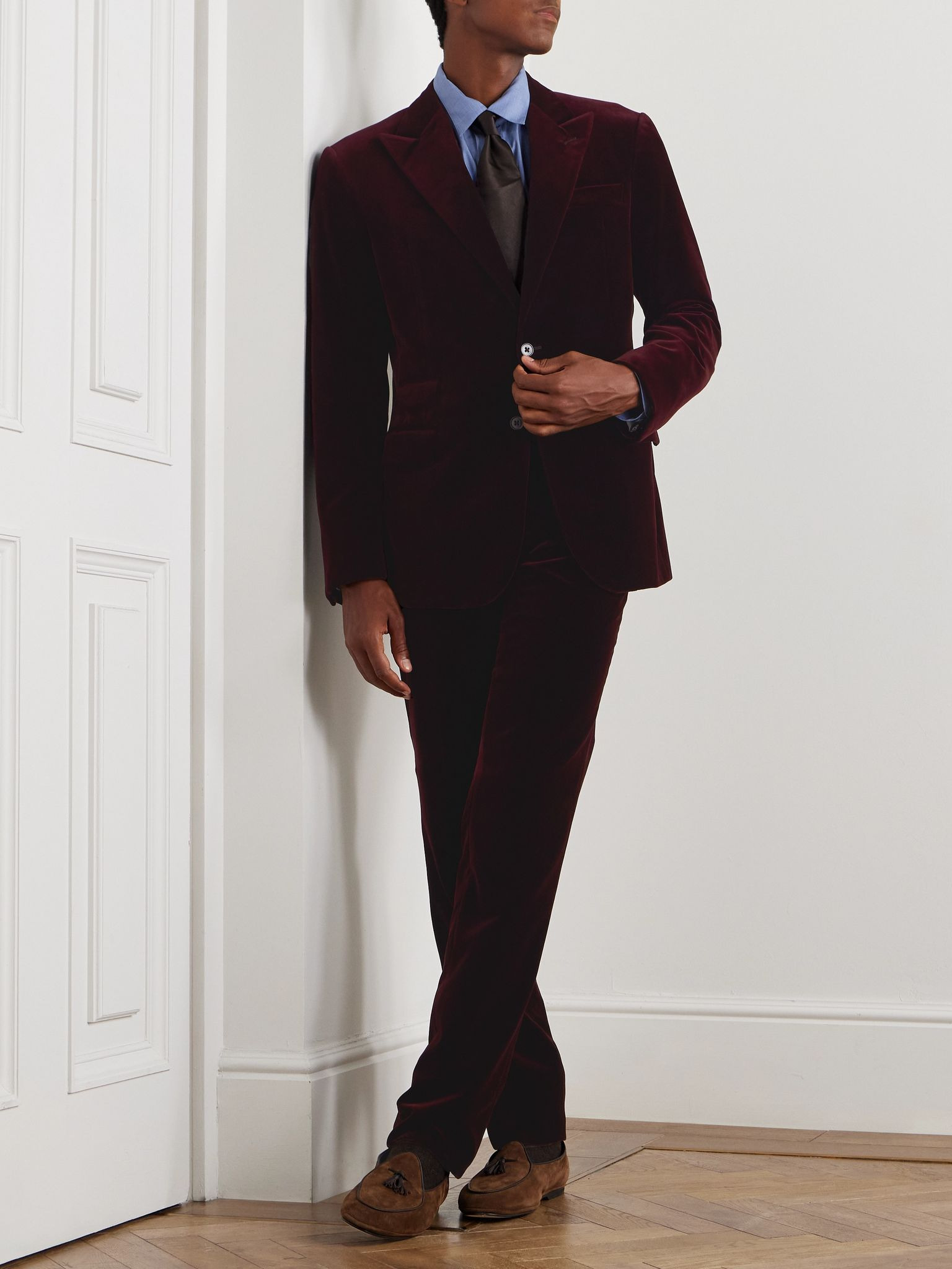 Cotton-Velvet Tuxedo Jacket Burgundy - 2