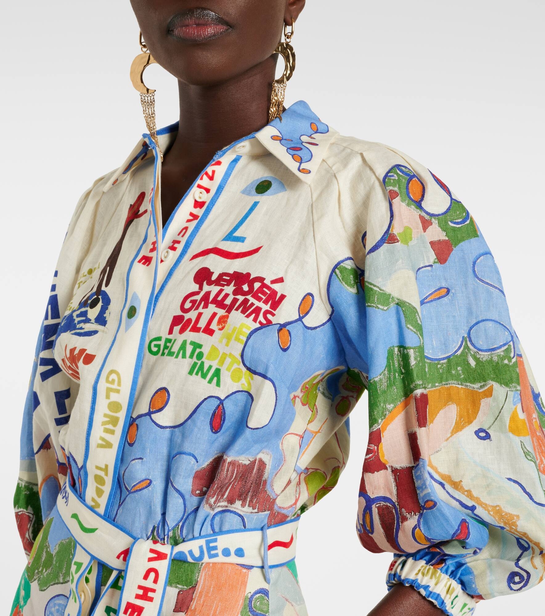 x Nadia Hernandez printed linen shirt dress - 4