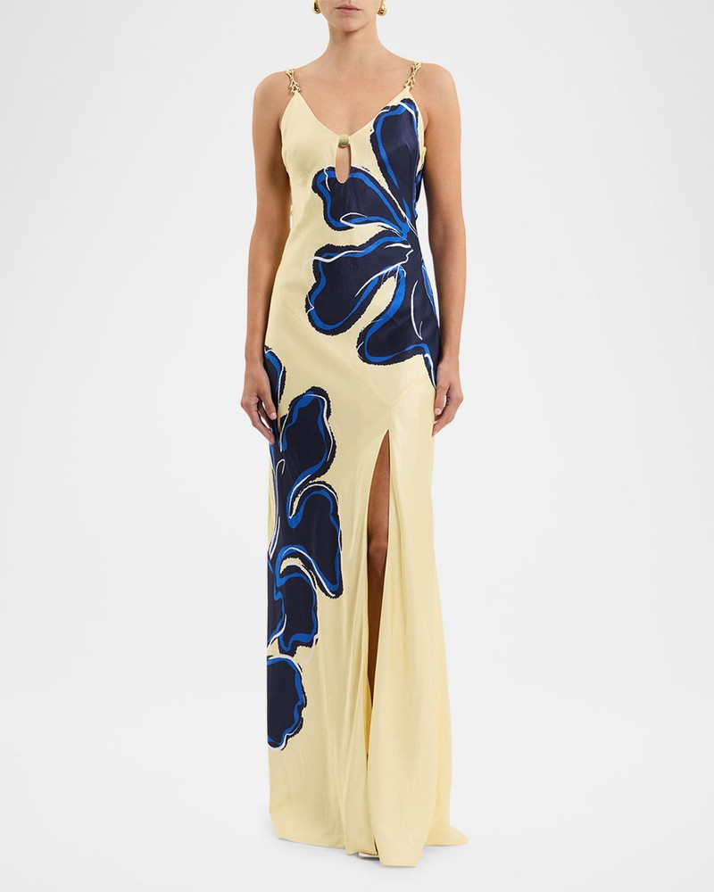 REBECCA VALLANCE Indigo Bloom Chain-Embellished Maxi Dress outlook