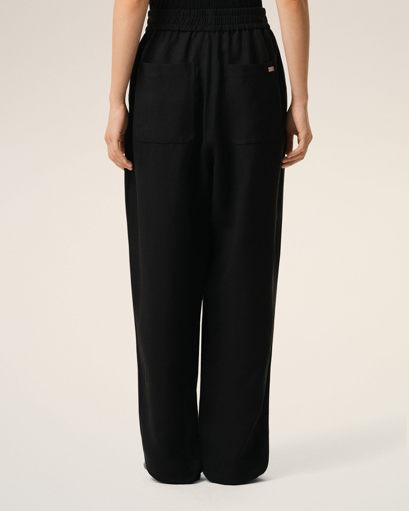 BLACK BLENDED LINEN ELASTICATED WAIST TROUSERS 4