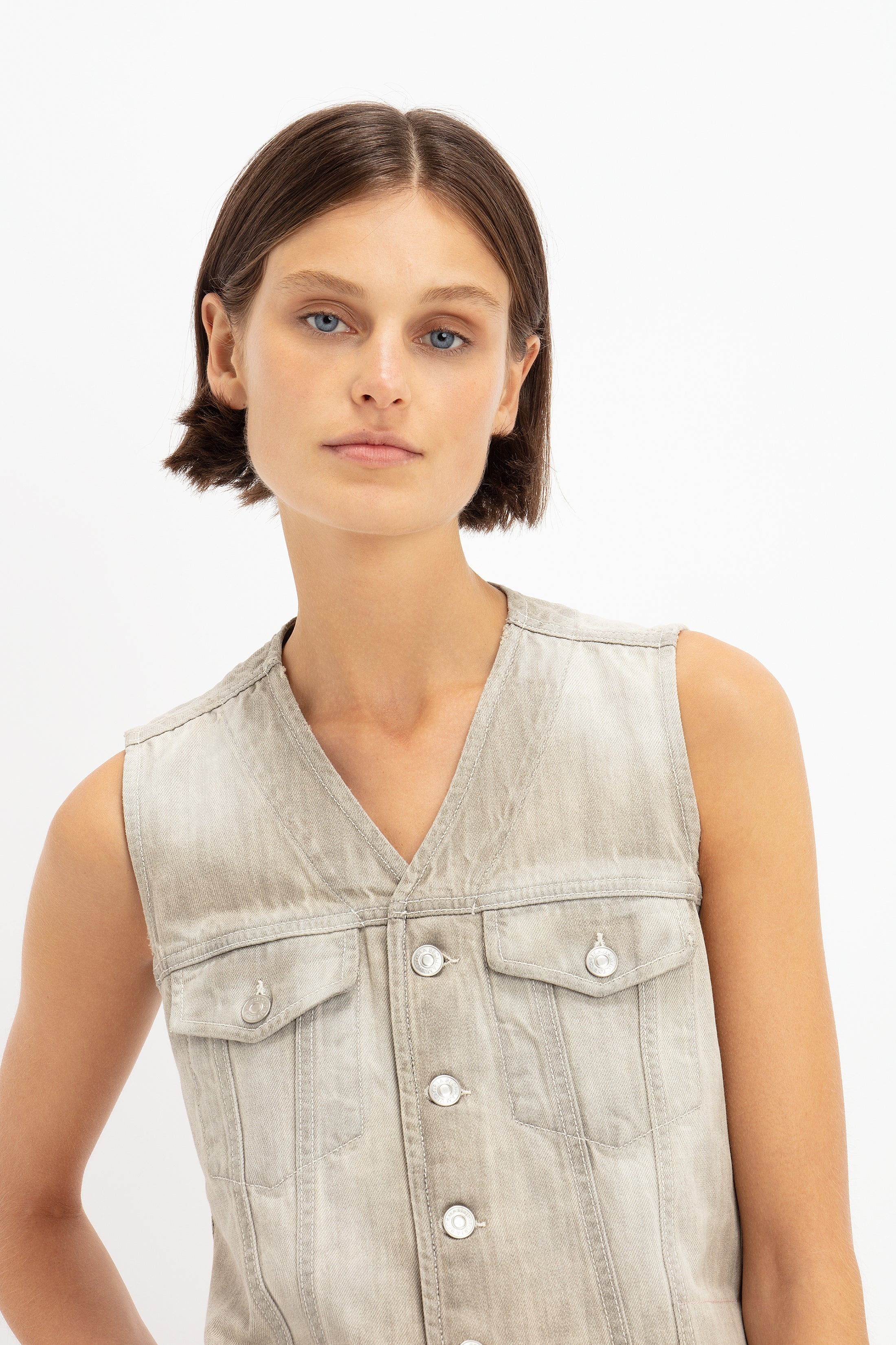 Mia Regan x VB Denim Waistcoat in Light Grey Wash - 4