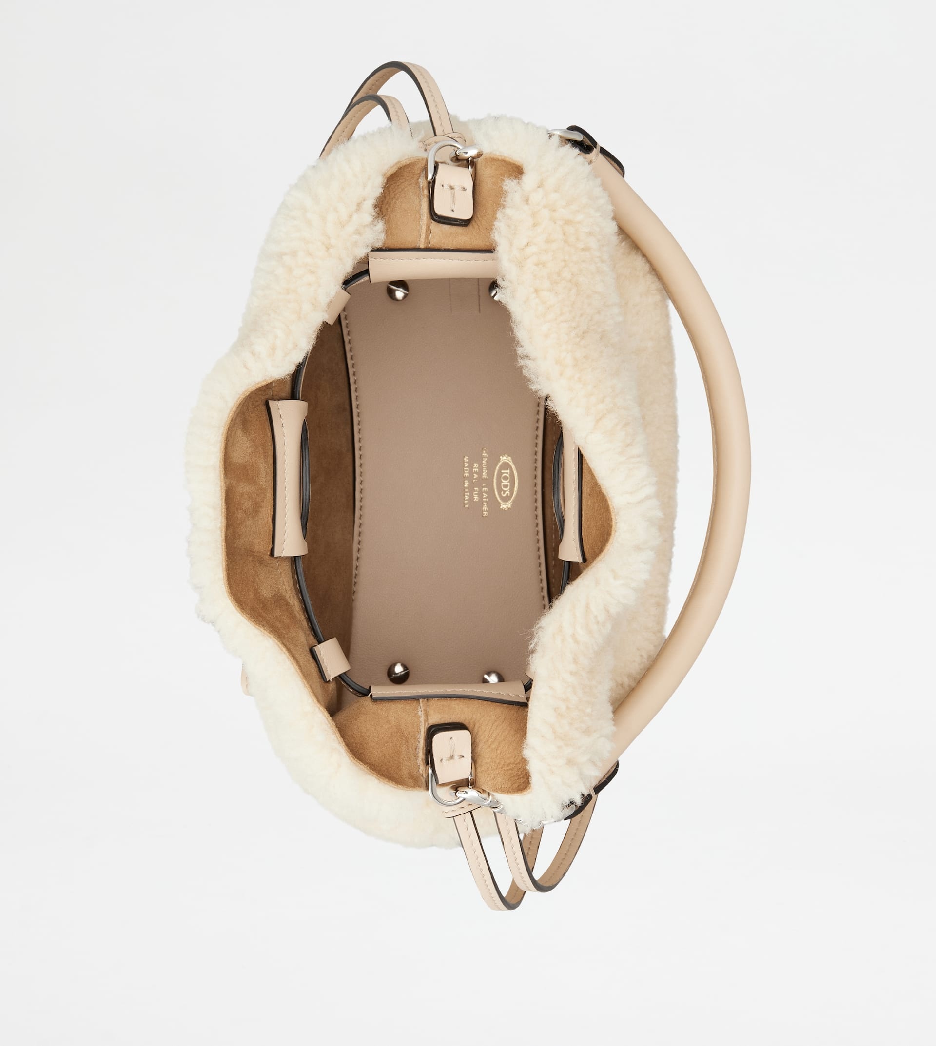 TOD'S DI BAG BUCKET BAG IN SHEEPSKIN MINI WITH DRAWSTRING - OFF WHITE - 3