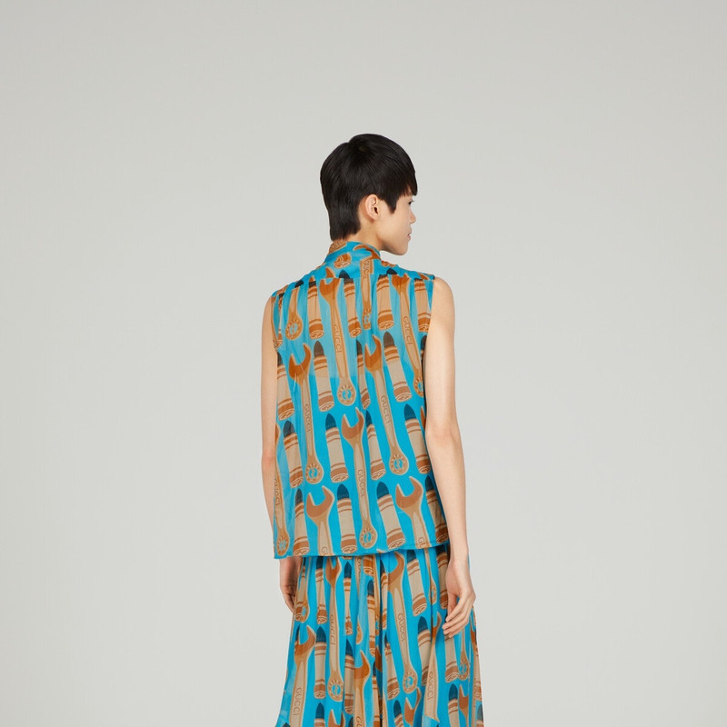 Lipstick and tool print silk shirt 7