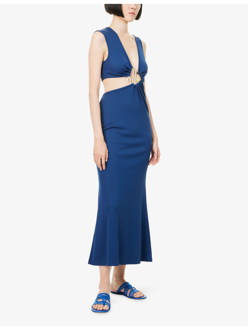 Spiral Crystal Cutaway Sleeveless Stretch-Woven Midi Dress - 3