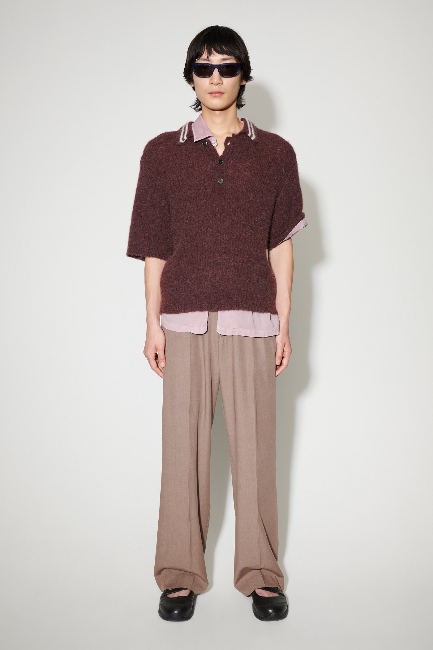 OUR LEGACY｜V-NECK KNITS (TRADITIONAL POLO Euro Eggplant Our Legacy - Traditional Polo Euro Eggplant Fuzzy Alpaca