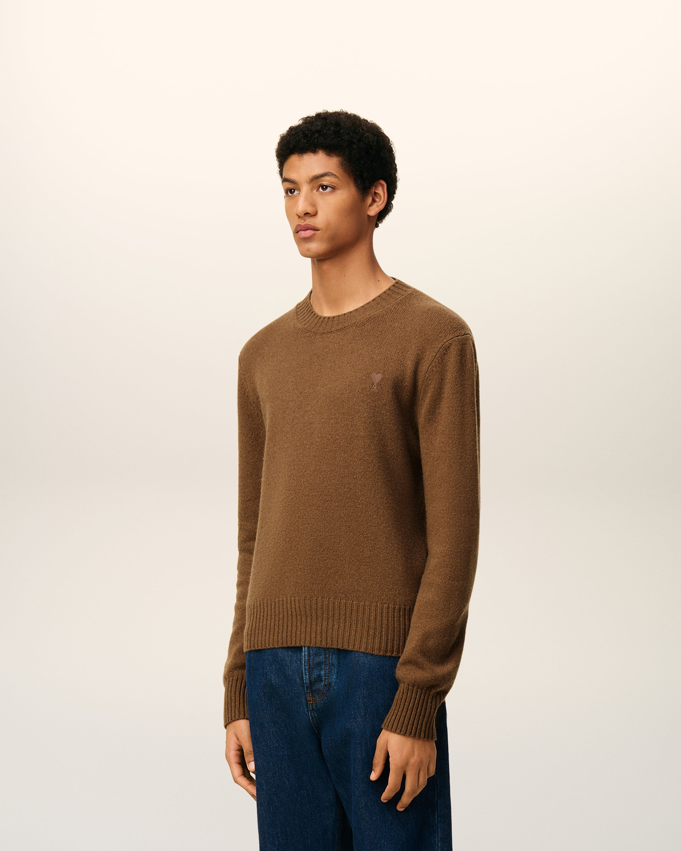 BROWN CASHMERE AMI DE COEUR CREWNECK SWEATER - 6