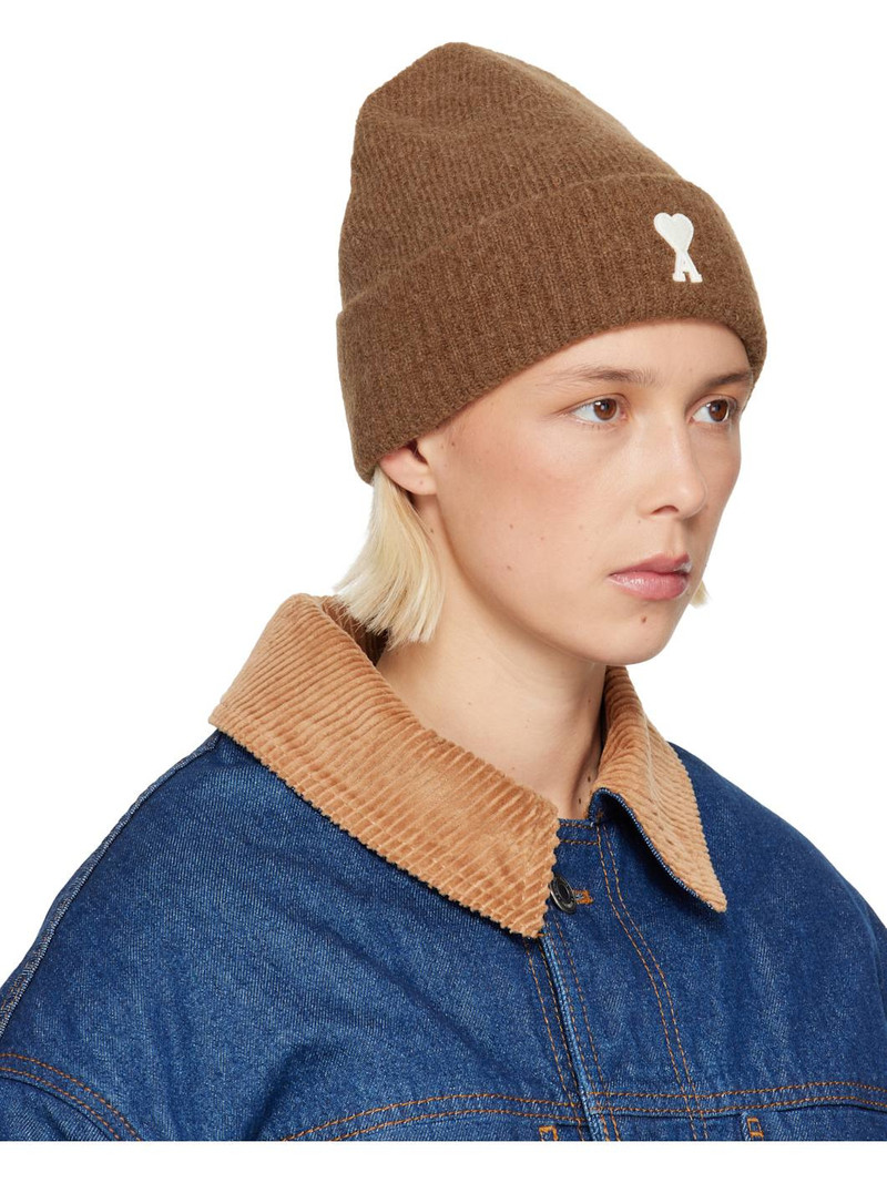 AMI Paris Brown Alpaca Striped Ami De Coeur Beanie outlook