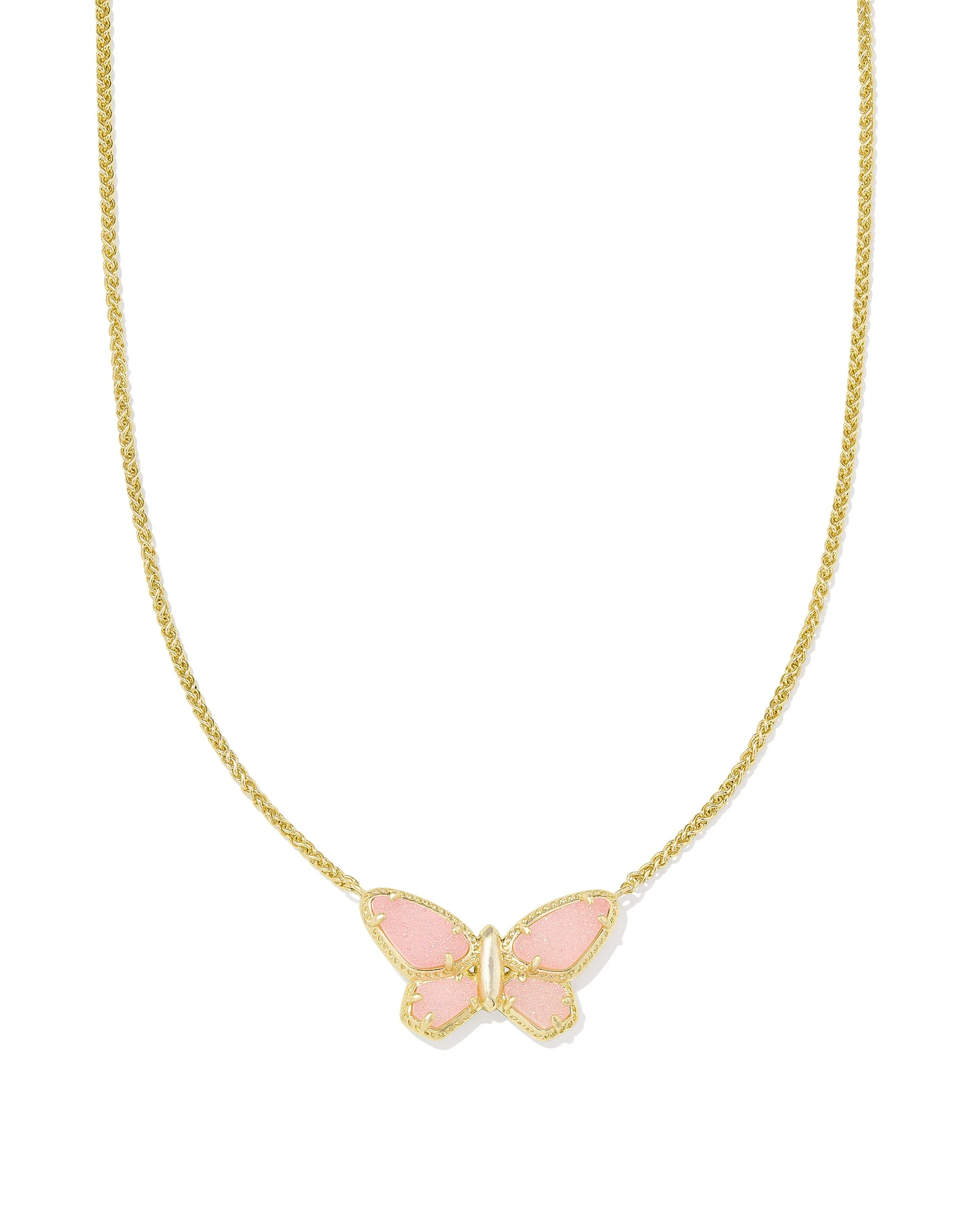 Dolly Parton x Kendra Scott Gold Butterfly Short Pendant Necklace in Light Pink Drusy - 1