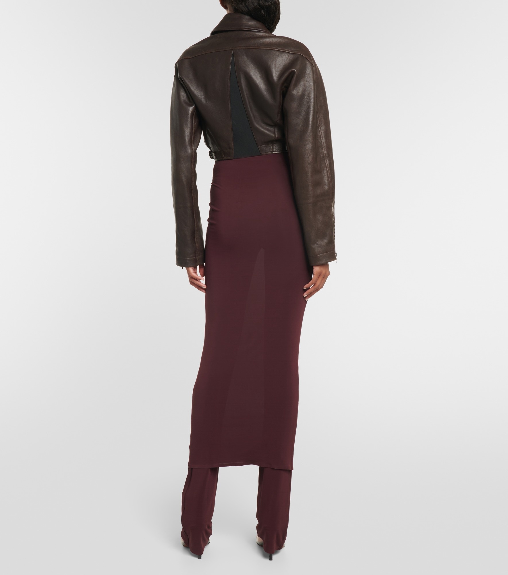 Cropped leather biker jacket - 3