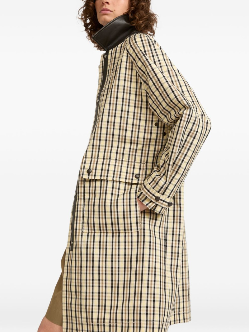 check-pattern leather collar coat 4