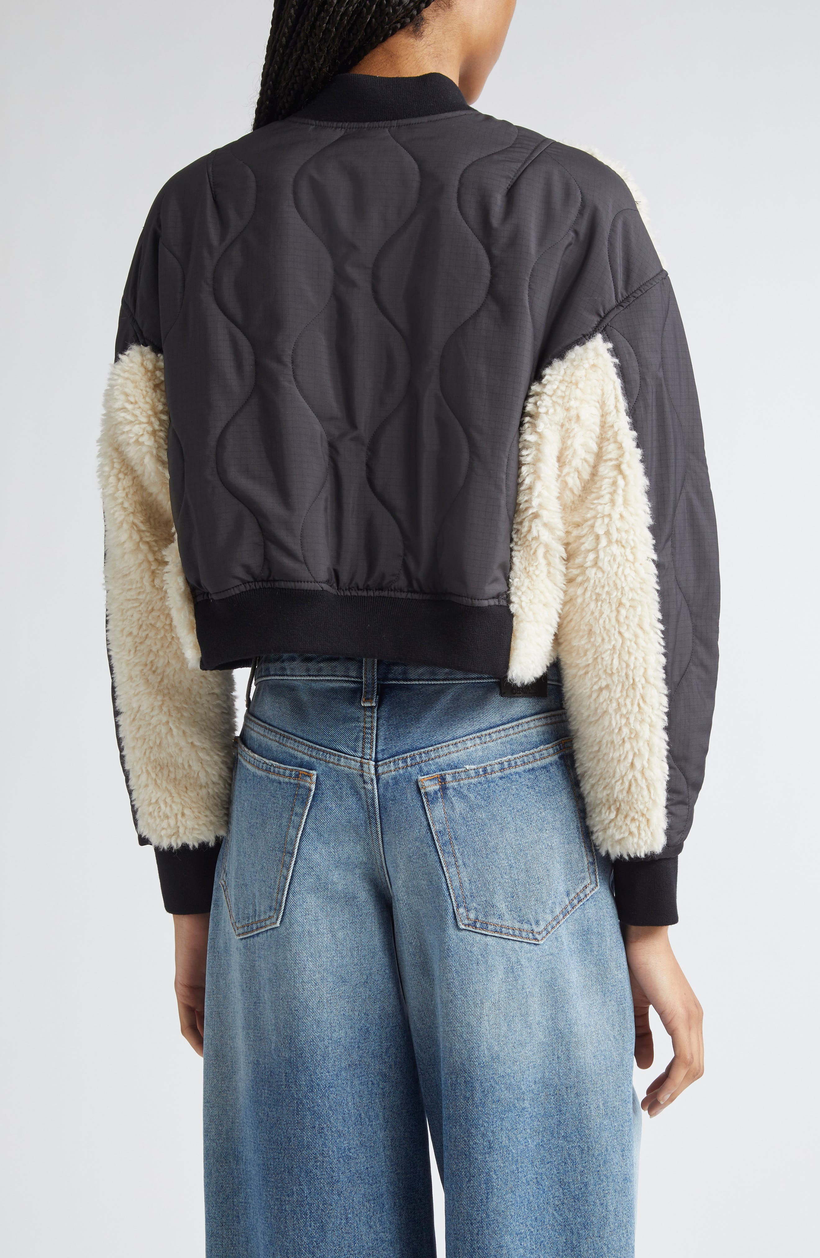 3.1 Phillip Lim High Pile Fleece Trim Quilted Crop Jacket in Black-Natural at Nordstrom - 2