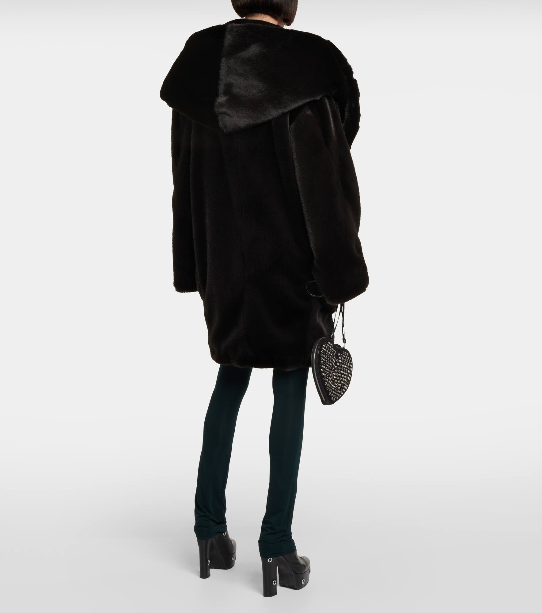 Leather-trimmed faux fur coat - 3