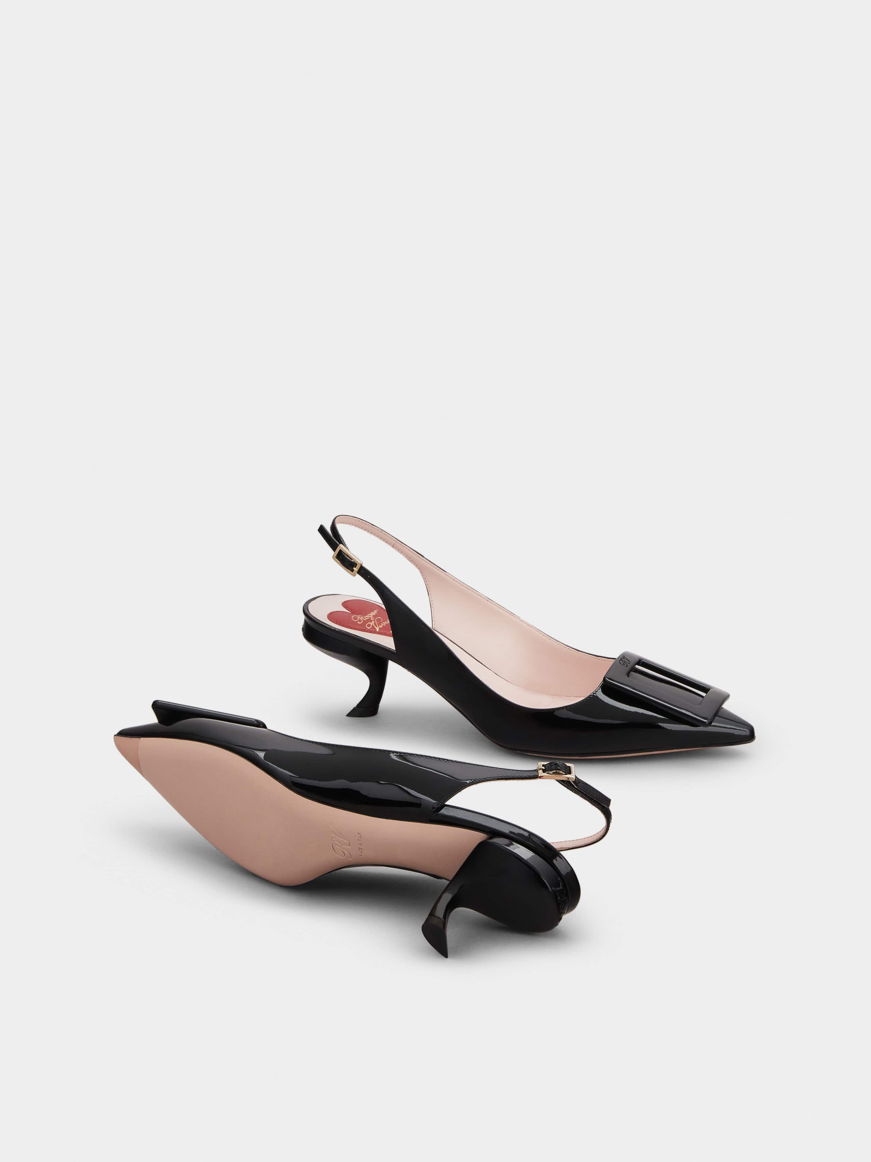 Virgule Lacquered Buckle Slingback Pumps in Patent Leather - 6