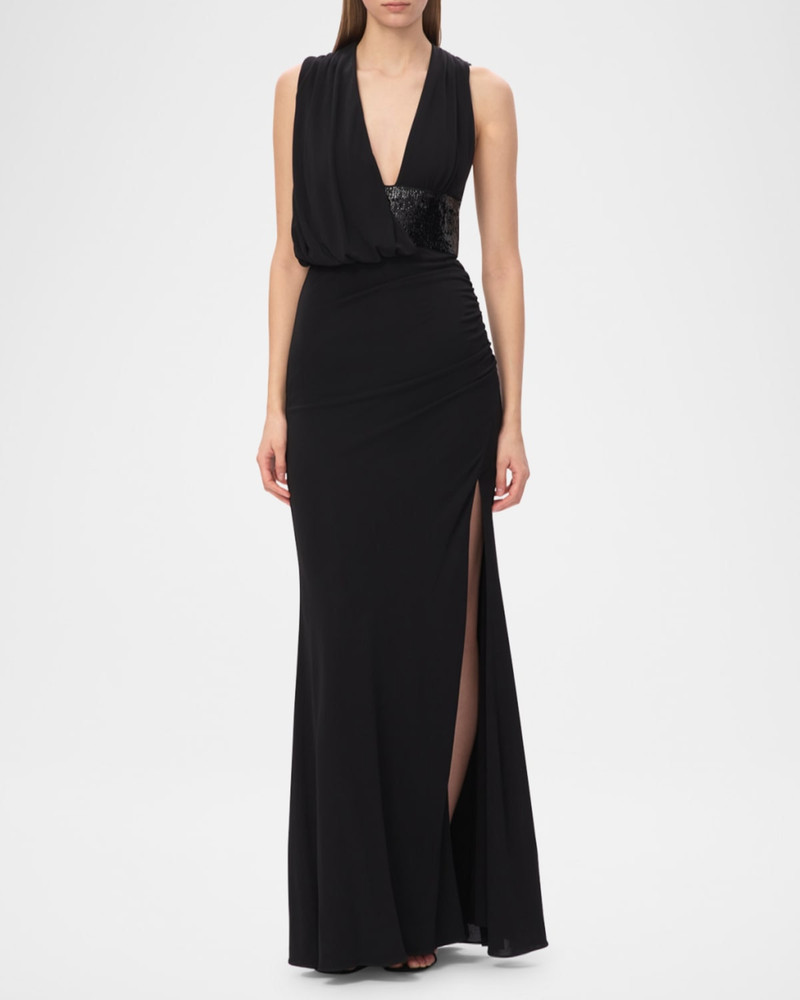 HERVE LEGER The Lucille Draped Sequin-Embellished Gown outlook