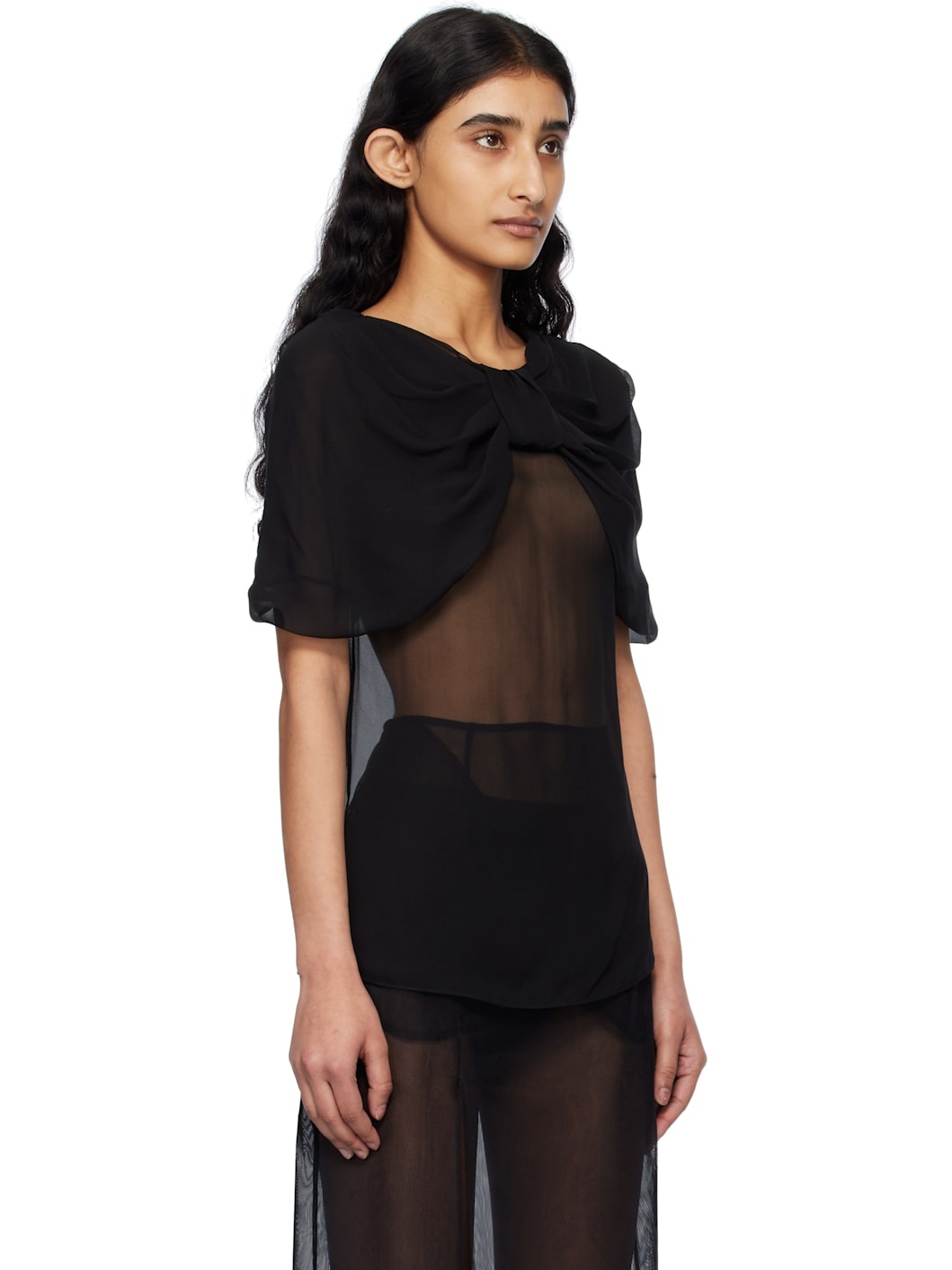 Black Extended Bow Blouse - 2