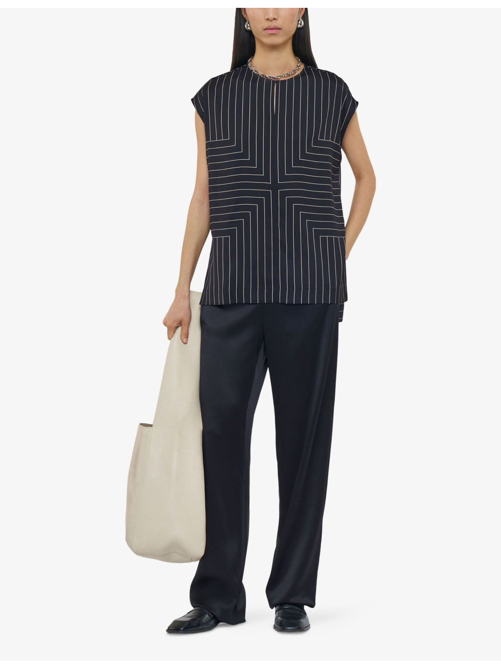 Louison Geometric-Stripe Stretch Silk-Blend Top - 2