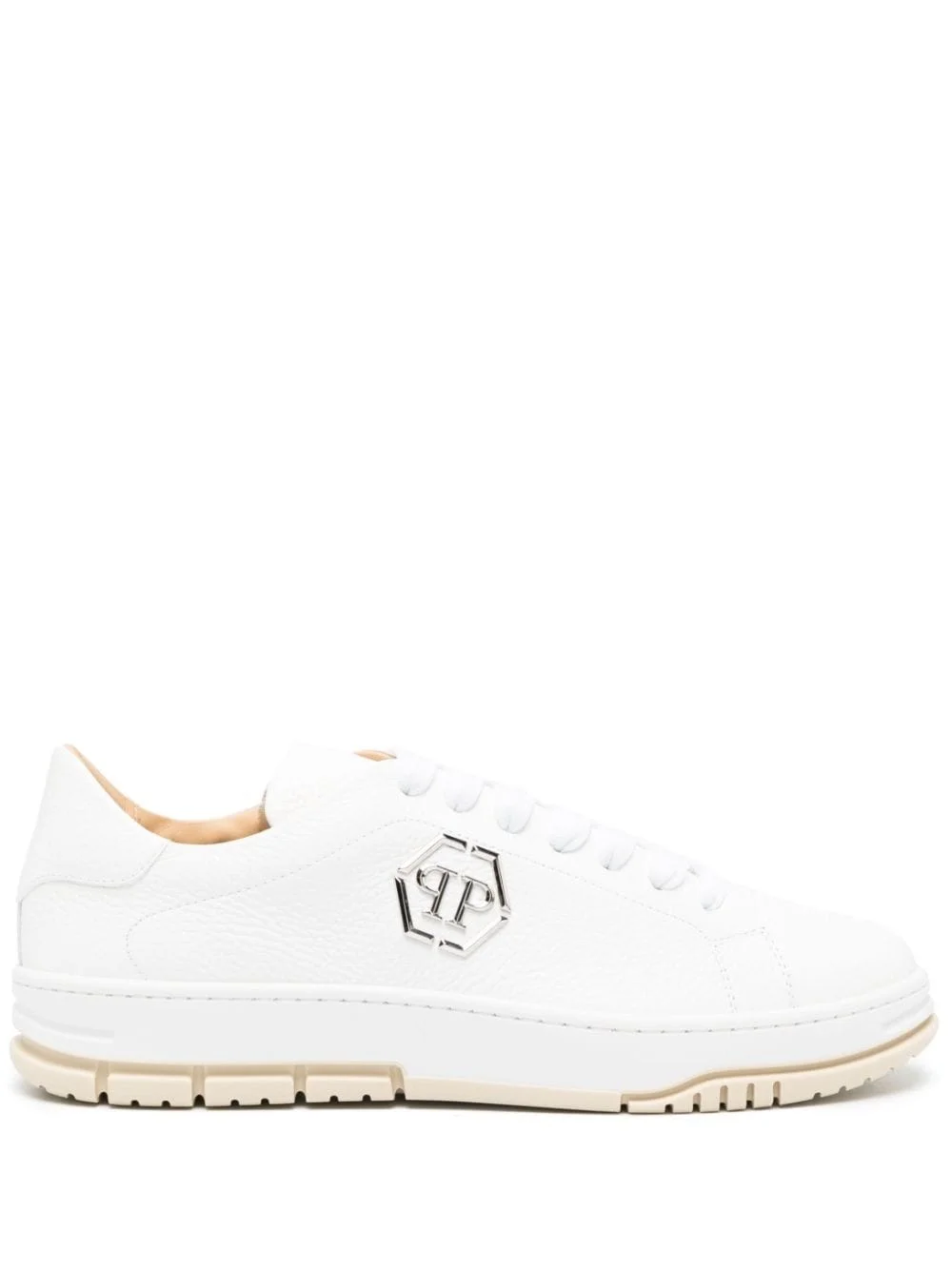 logo-plaque pebbled leather sneakers - 1