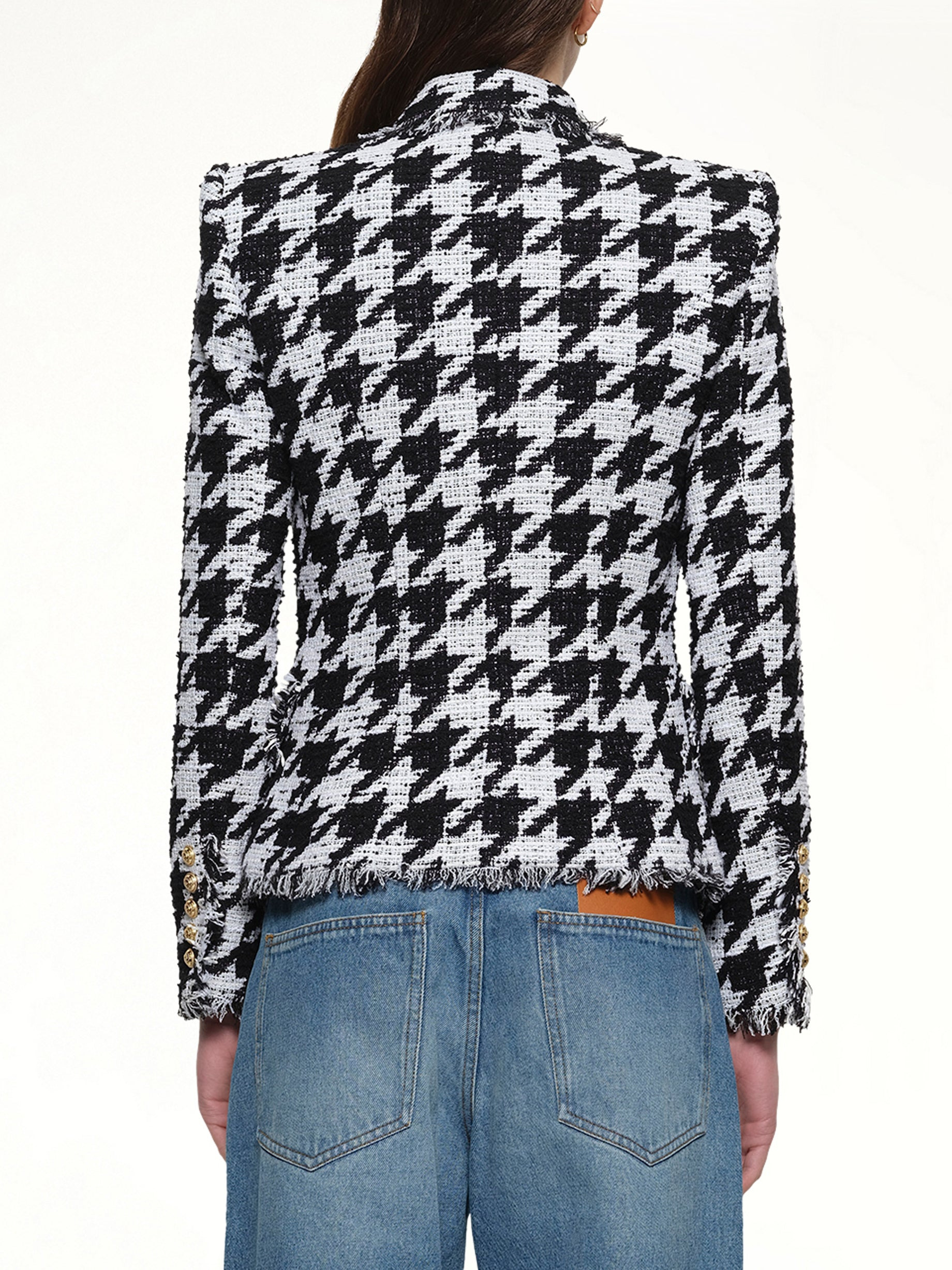 6 Buttons Fitted Tweed Jacket in White/Black - 5