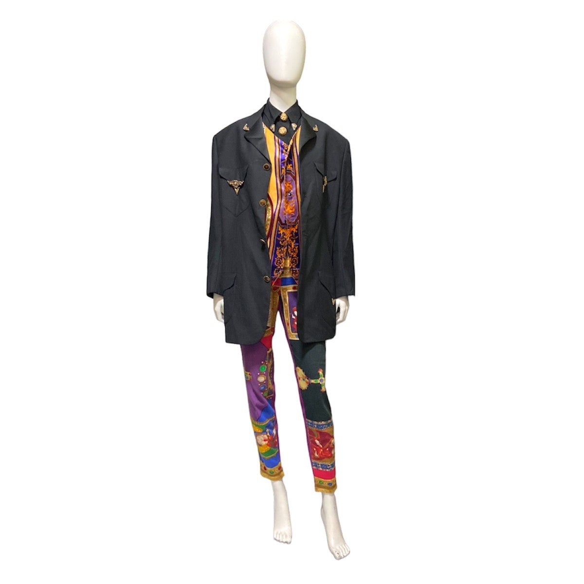 Versace fw91 le madonna cross gothic trompe l'oeil jeans - 9