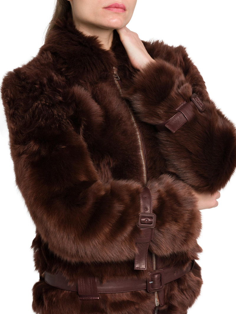 Women's Velour Shearling Zip Jacket - Wood 7