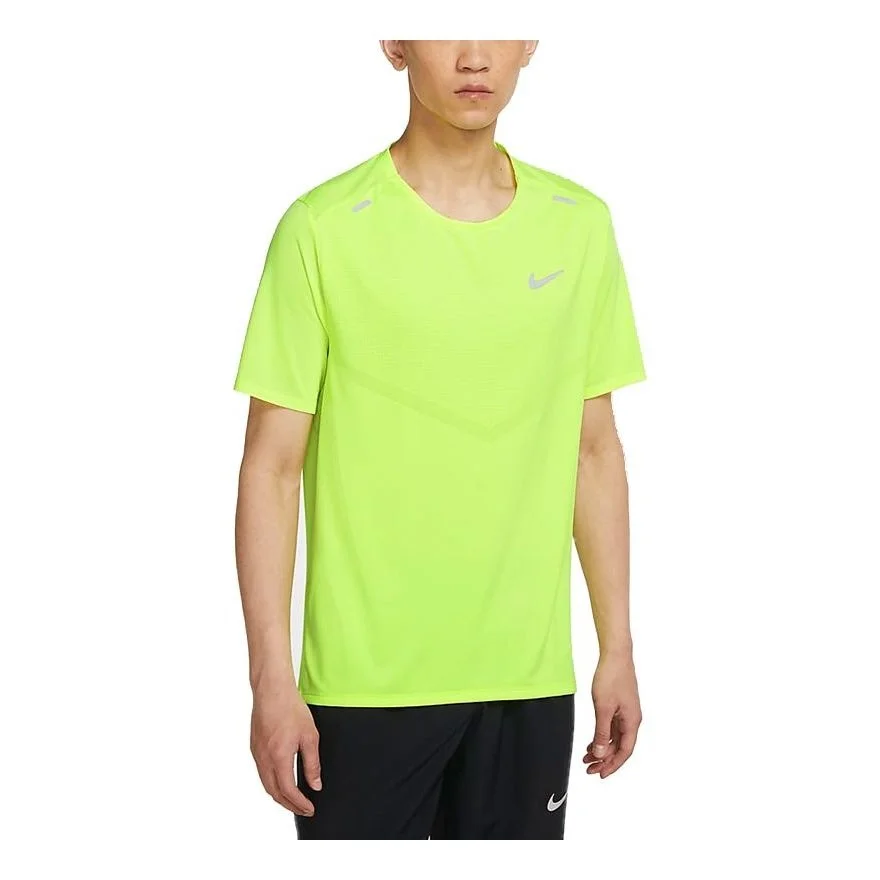 Nike Dri-fit Rise 365 Running Breathable Quick Dry Casual Sports Short Sleeve Fluorescence Yellow CZ - 1