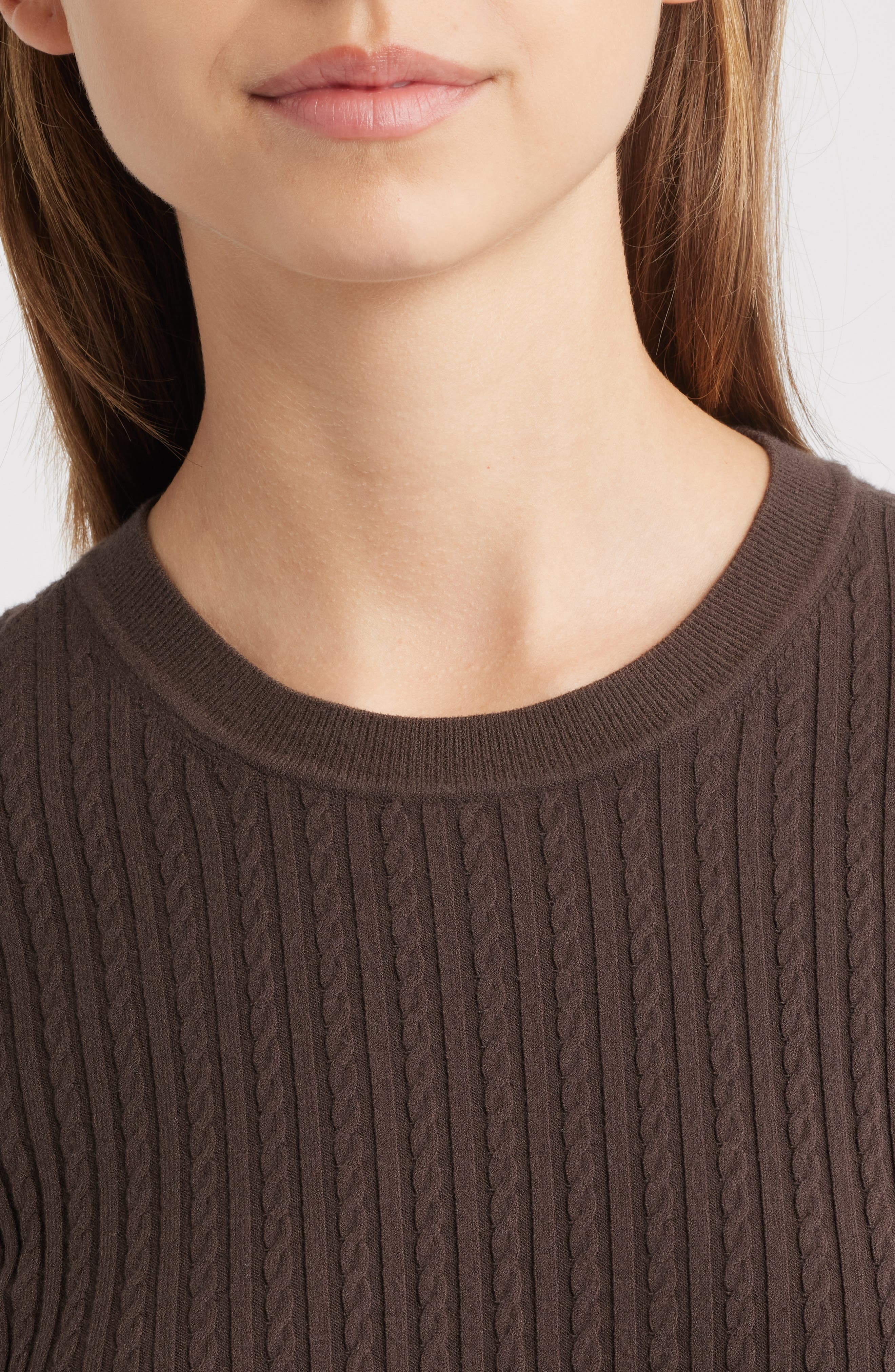 FRAME The Fine Cable Sweater in Coffee at Nordstrom - 4