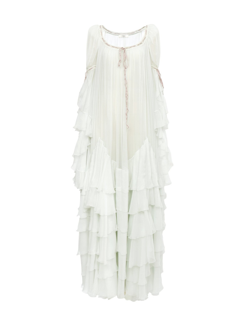 OVERSIZED LONG RUFFLED DRESS IN SILK MOUSSELINE 1