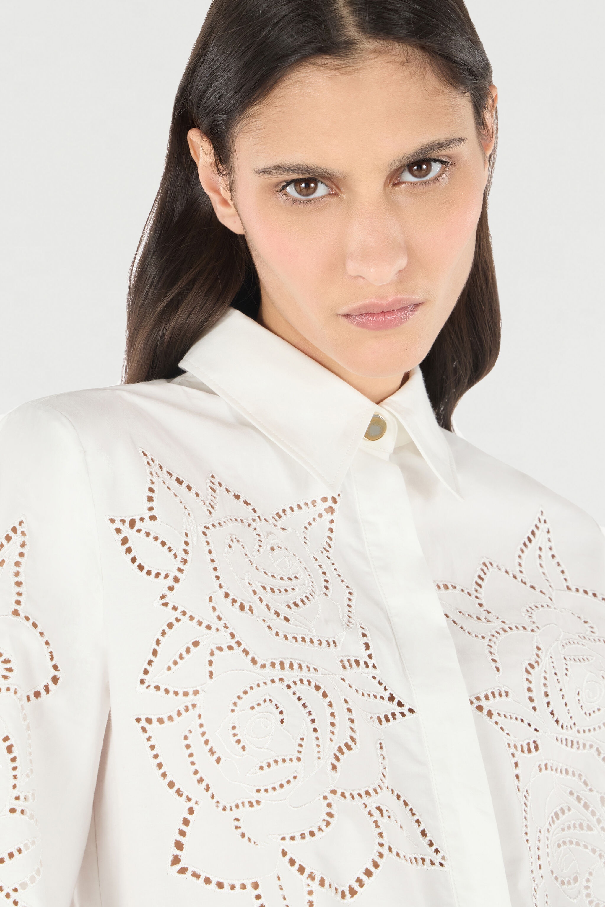 Mini Shirt Dress With Perforated Roses - 7