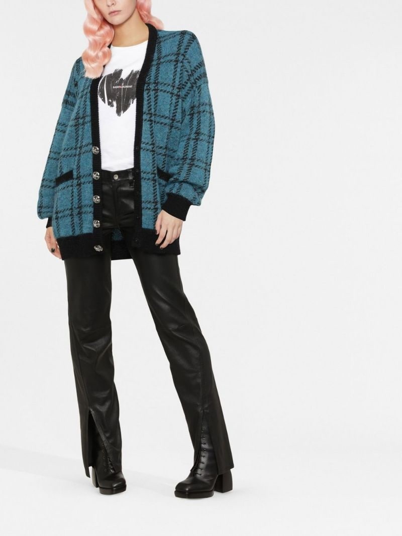 checked V-neck cardigan - 2