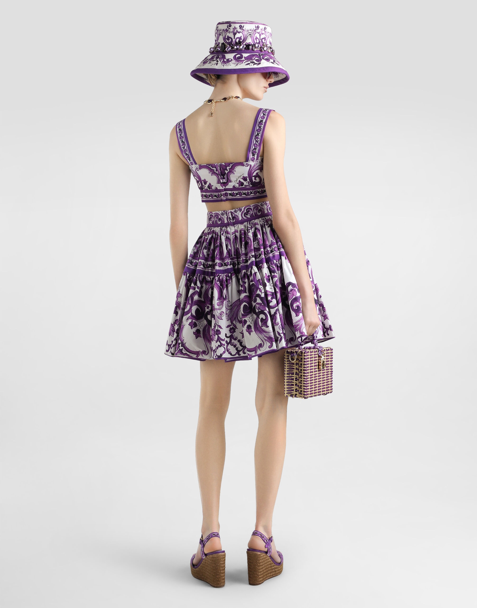 Majolica-print poplin short skirt - 5