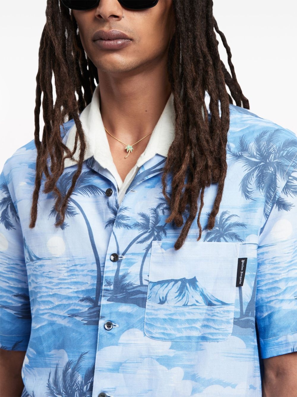 Sunset-print linen-blend shirt - 6