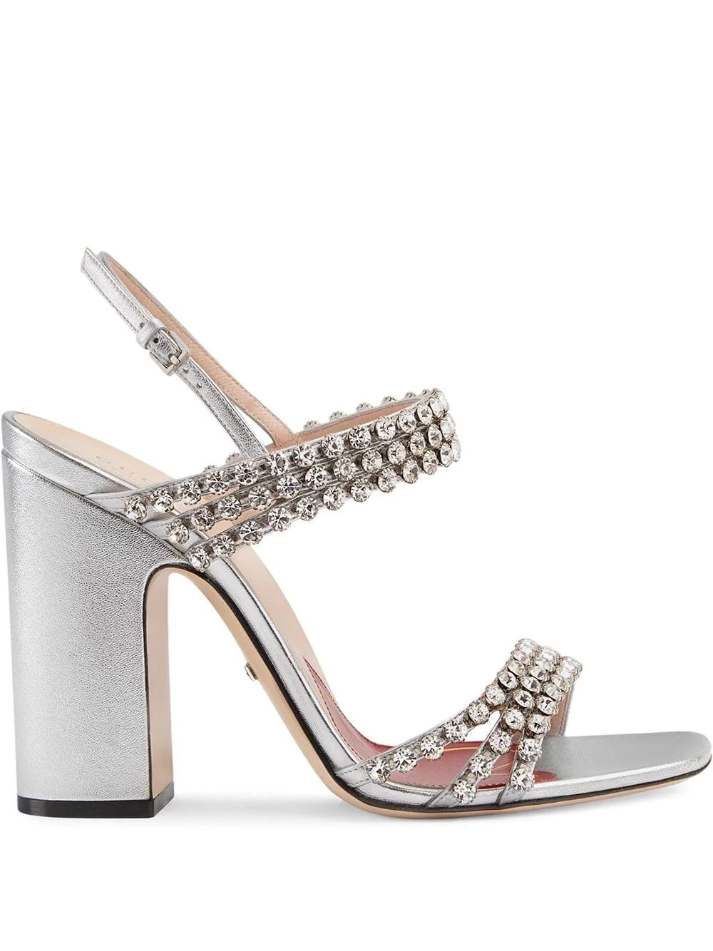 Metallic leather sandal with crystals - 1