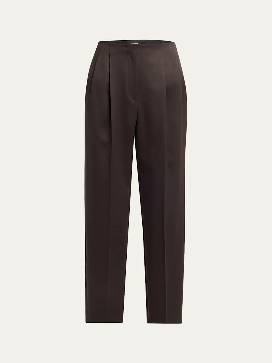 Pleated Wool Straight-Leg Ankle Trousers - 1