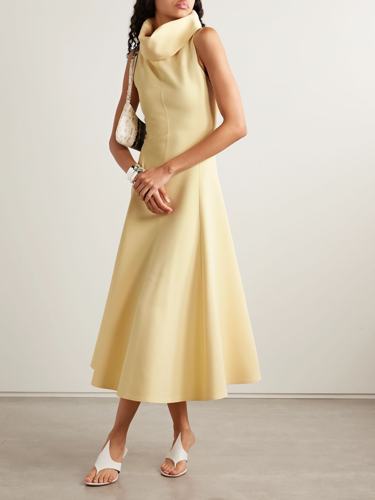 Draped crepe midi dress Pastel yellow - 2