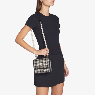 JIMMY CHOO Avenue Quad XS
Black Satin Beaded Tartan Shoulder Bag with Pearl Strap outlook