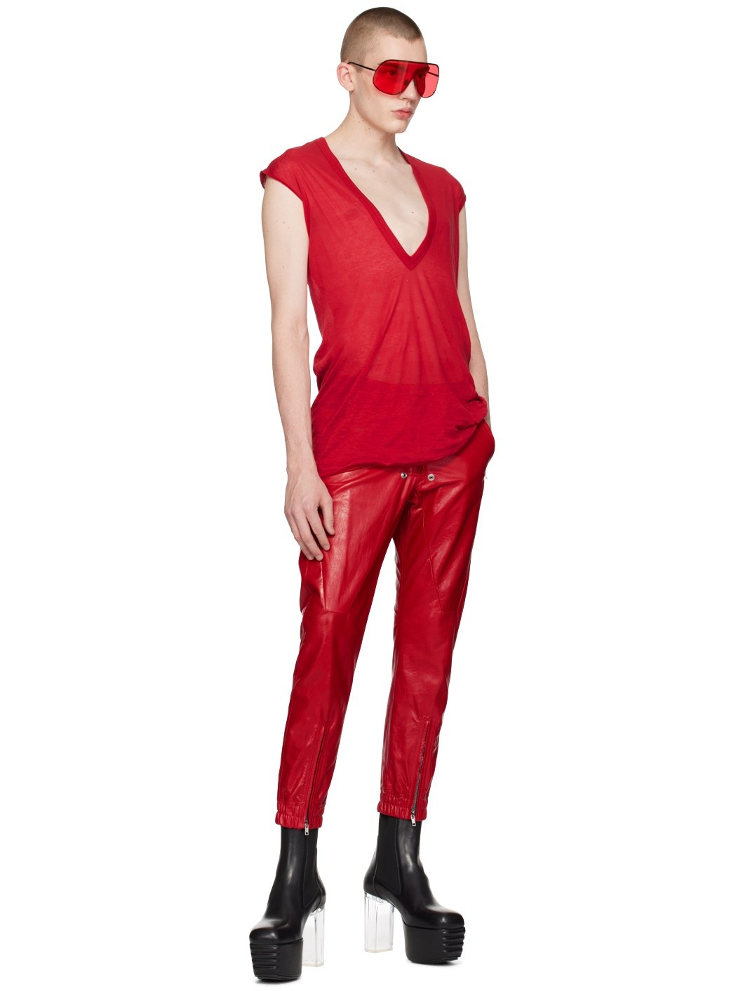 Red Luxor Leather Pants - 4
