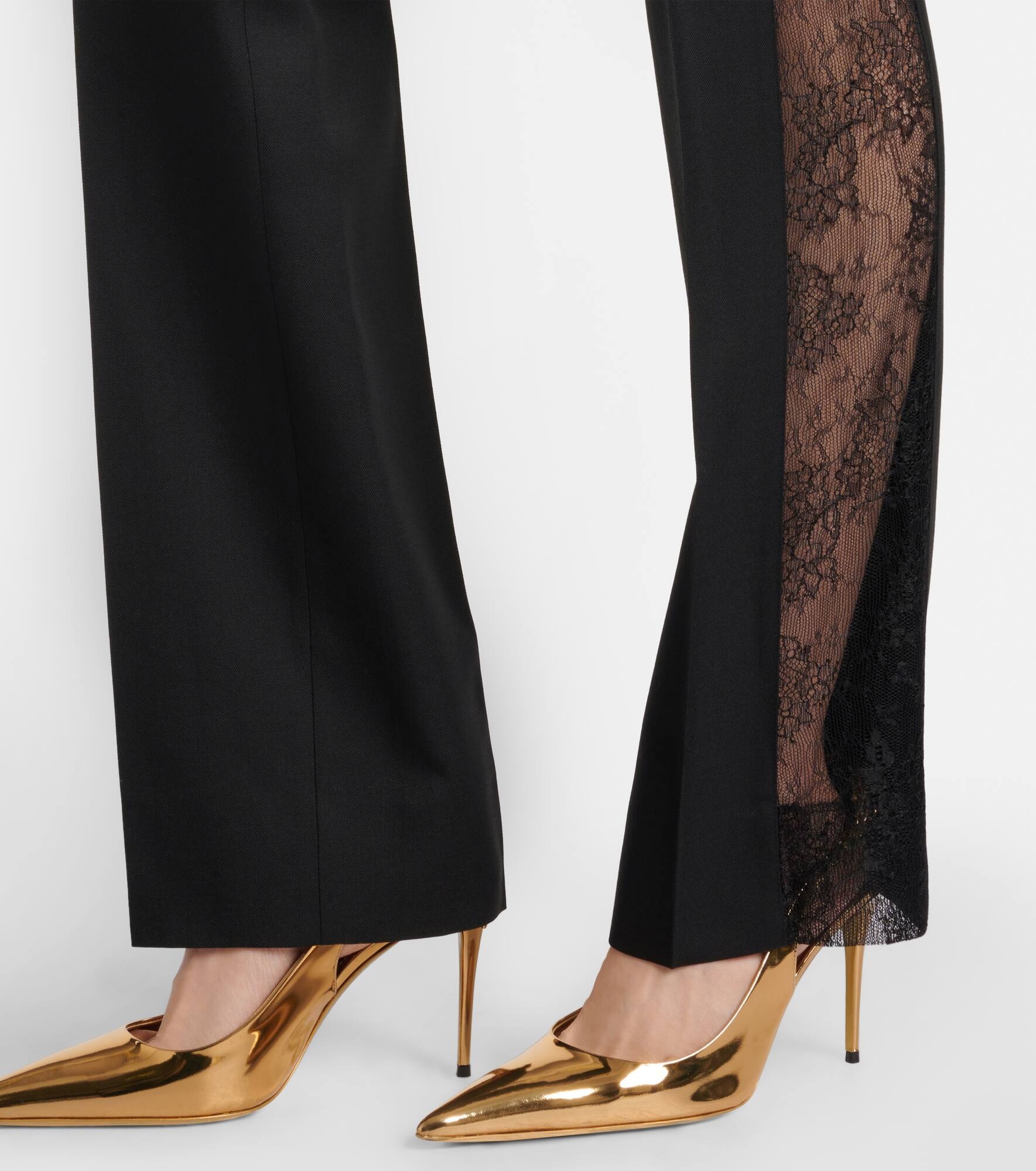 Lace-trimmed wool straight pants - 6