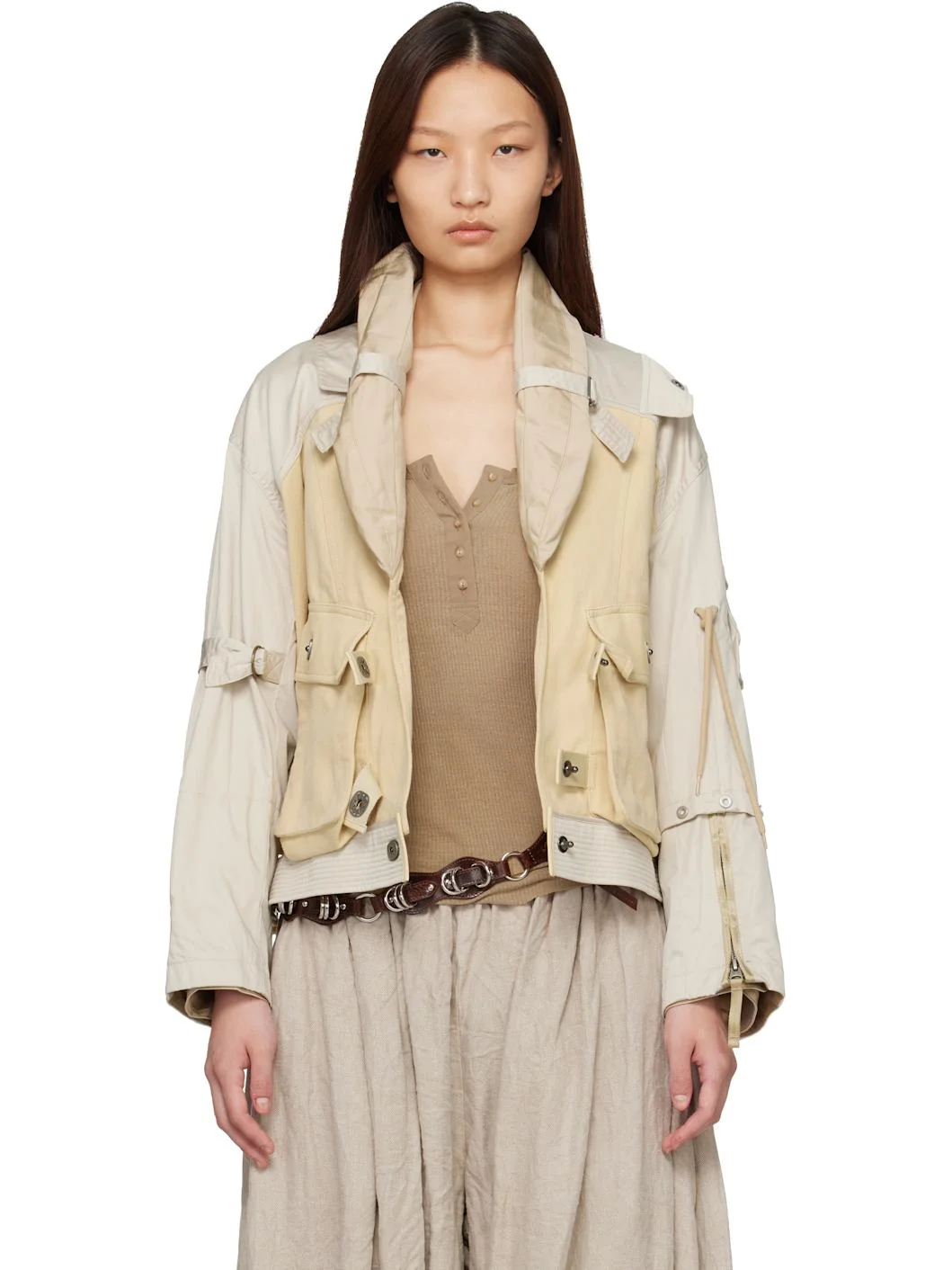 Beige Julissa Cotton Bomber Jacket - 1