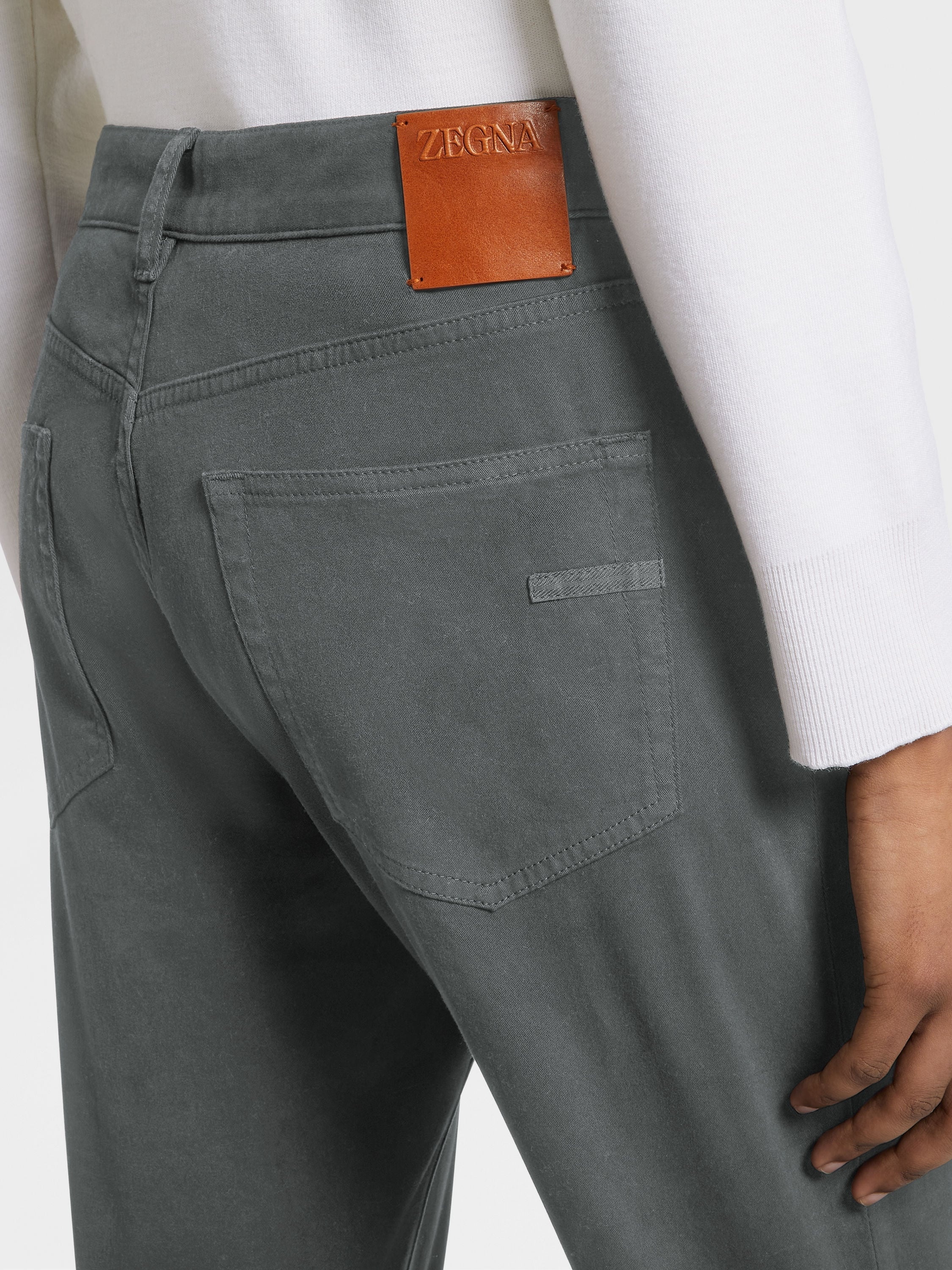 LIGHT GREY STRETCH COTTON ROCCIA JEANS - 4