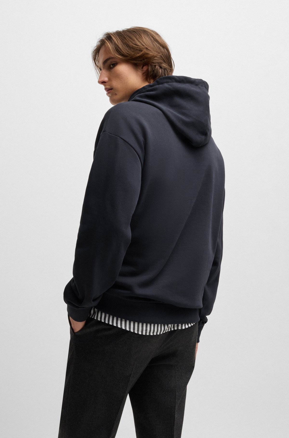 COTTON-TERRY REGULAR-FIT HOODIE WITH STACKED LOGO - 5