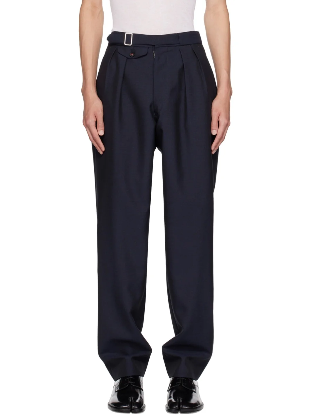 Navy Pleated Trousers - 1